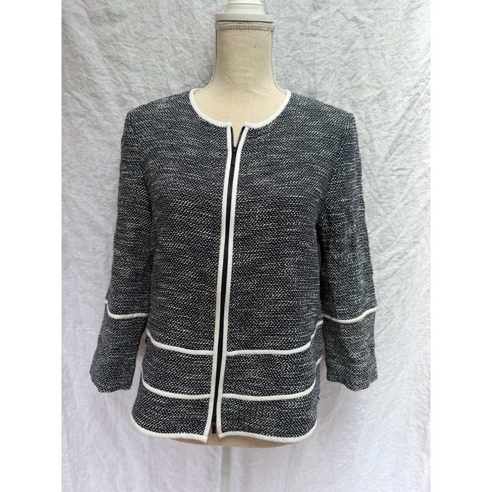 Lafayette 148 Jacket Womens Navy White Textured Zip Front Blazer Large